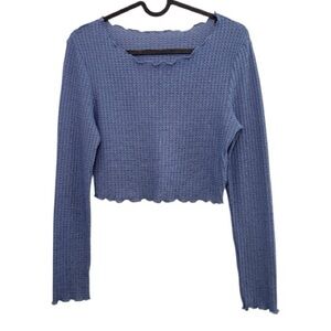 SHEIN Blue Waffle Knit Long Sleeve Crop Top Size Medium